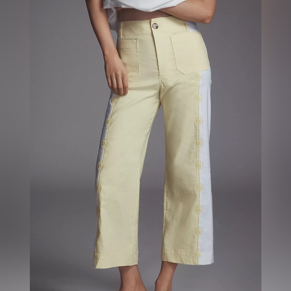 NWT! Anthropologie Maeve The Colette Cropped Wide Leg Embroidered Pants 🥭